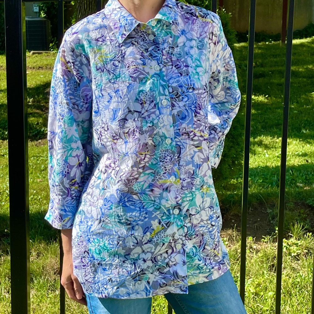 Floral Button Down 3/4 Sleeve - Picture 7 of 12